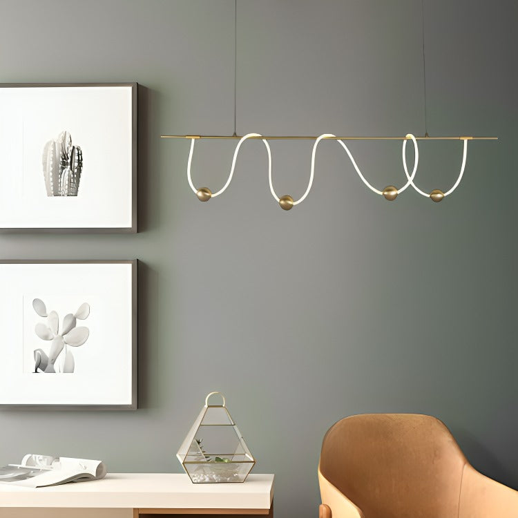 HDC Gold Metallic Led Chandelier 1800mm Long With Curly Acrylic Light