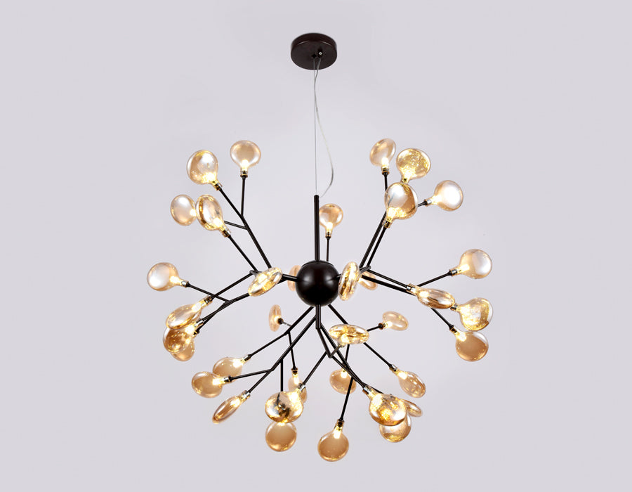 HDC 27 Lights Ball Firefly Black Chandelier Adjustable Brass Heracleum Led Ceiling Light Hanging Lamp - Warm White