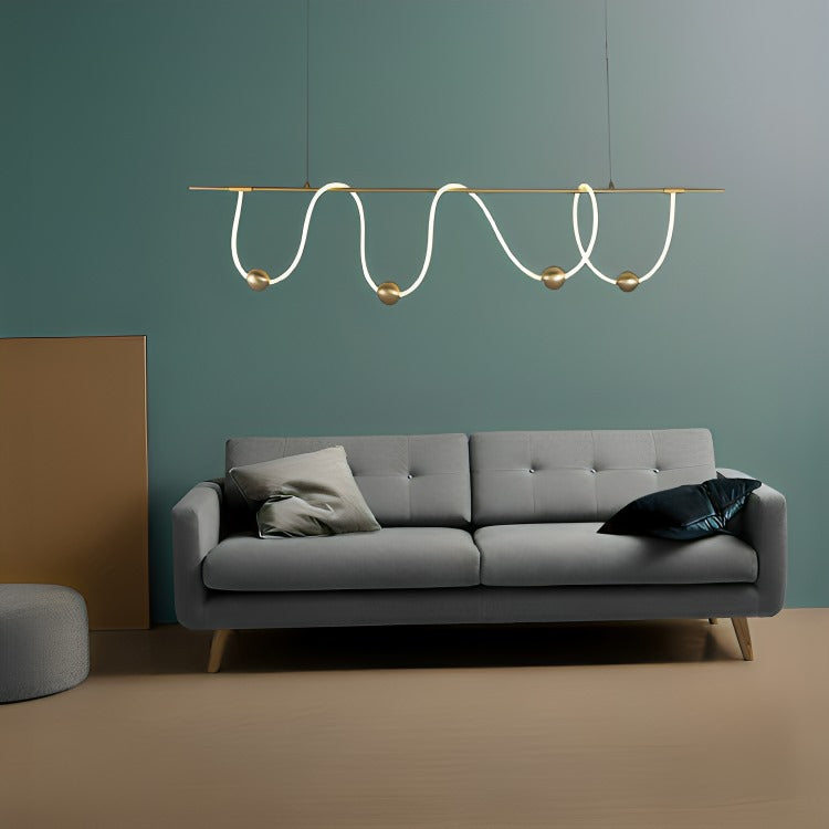 HDC Gold Metallic Led Chandelier 1800mm Long With Curly Acrylic Light