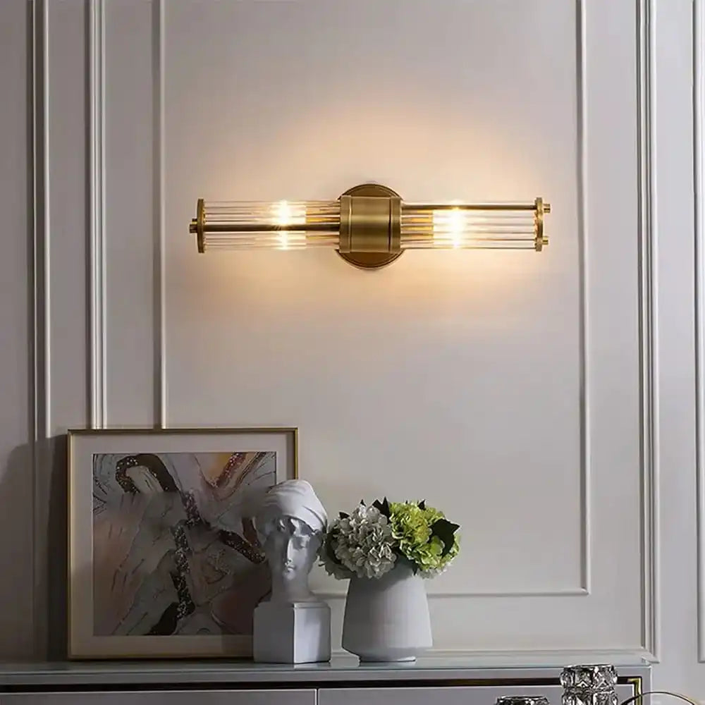 Hdc Gold Crystal Up Down Glass Cylindrical Shade Light Wall Lamp - Warm White