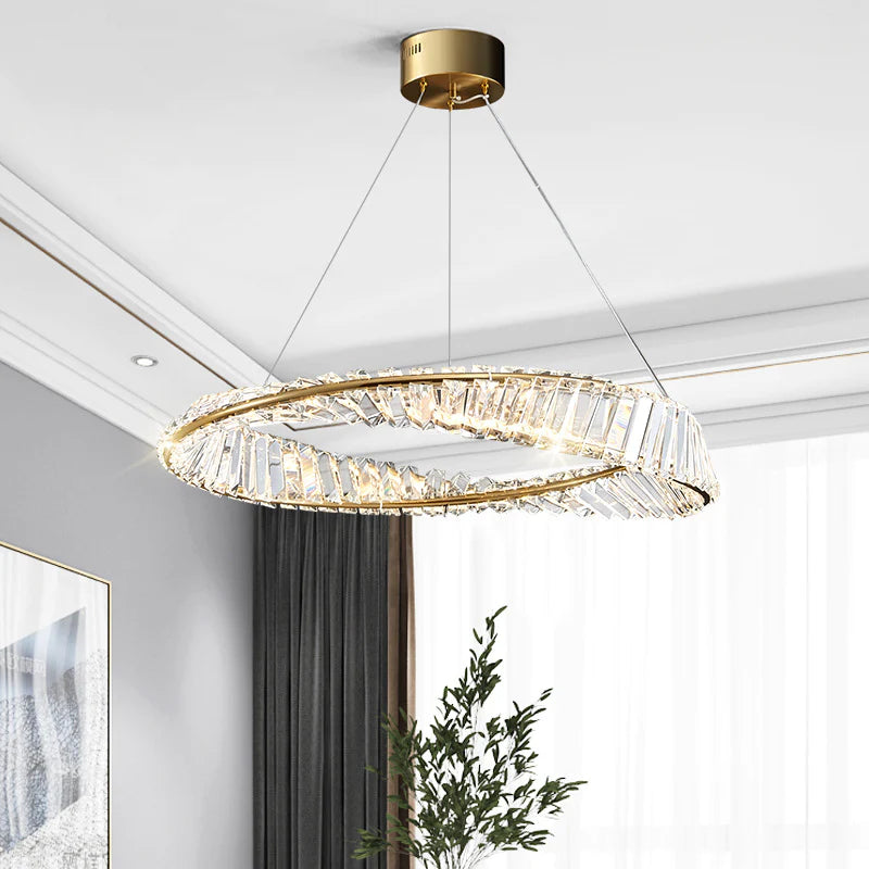 HDC Crystal Tilt Glass Modern LED Chandelier 500 MM Ring - Warm White