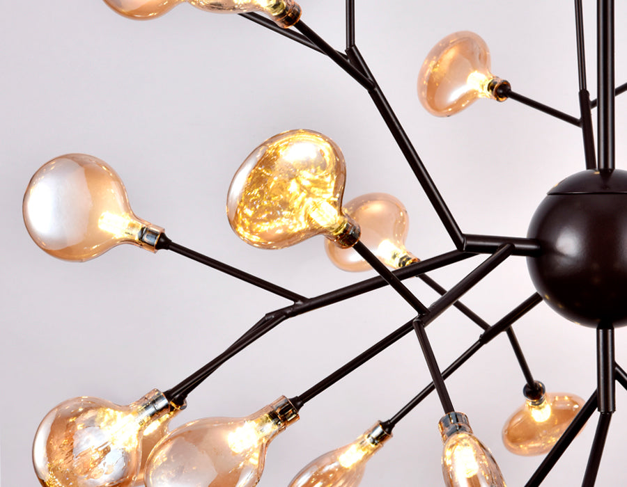 HDC 27 Lights Ball Firefly Black Chandelier Adjustable Brass Heracleum Led Ceiling Light Hanging Lamp - Warm White