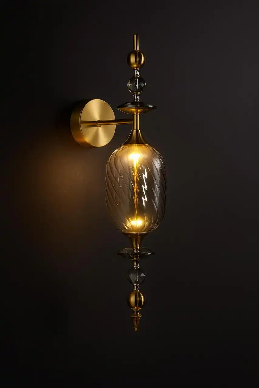 HDC Gold Amber/Smoke Glass Wall Light for Living Room Drawing Room Bedroom - Warm White