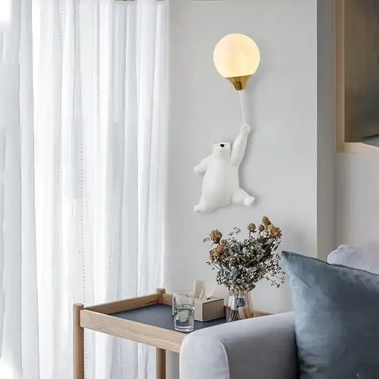 Hdc Bear Hand Holding Balloon Wall Lamp Art Decor Wall Lights for Kids Room Girls Boys Bedroom
