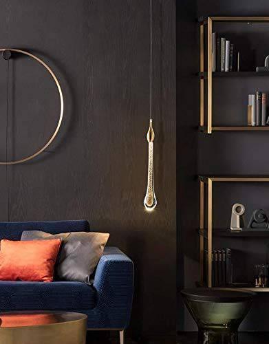 HDC Led 1 Light Gold Crystal Long Pendant Ceiling Lamp Light Fixture - Tricolor