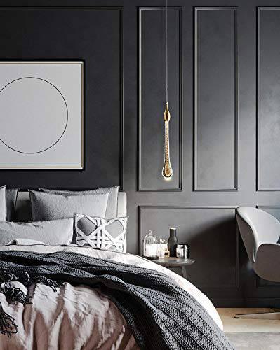 HDC Led 1 Light Gold Crystal Long Pendant Ceiling Lamp Light Fixture - Tricolor