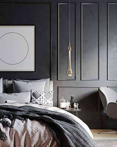 HDC Led 1 Light Gold Crystal Long Pendant Ceiling Lamp Light Fixture - Tricolor