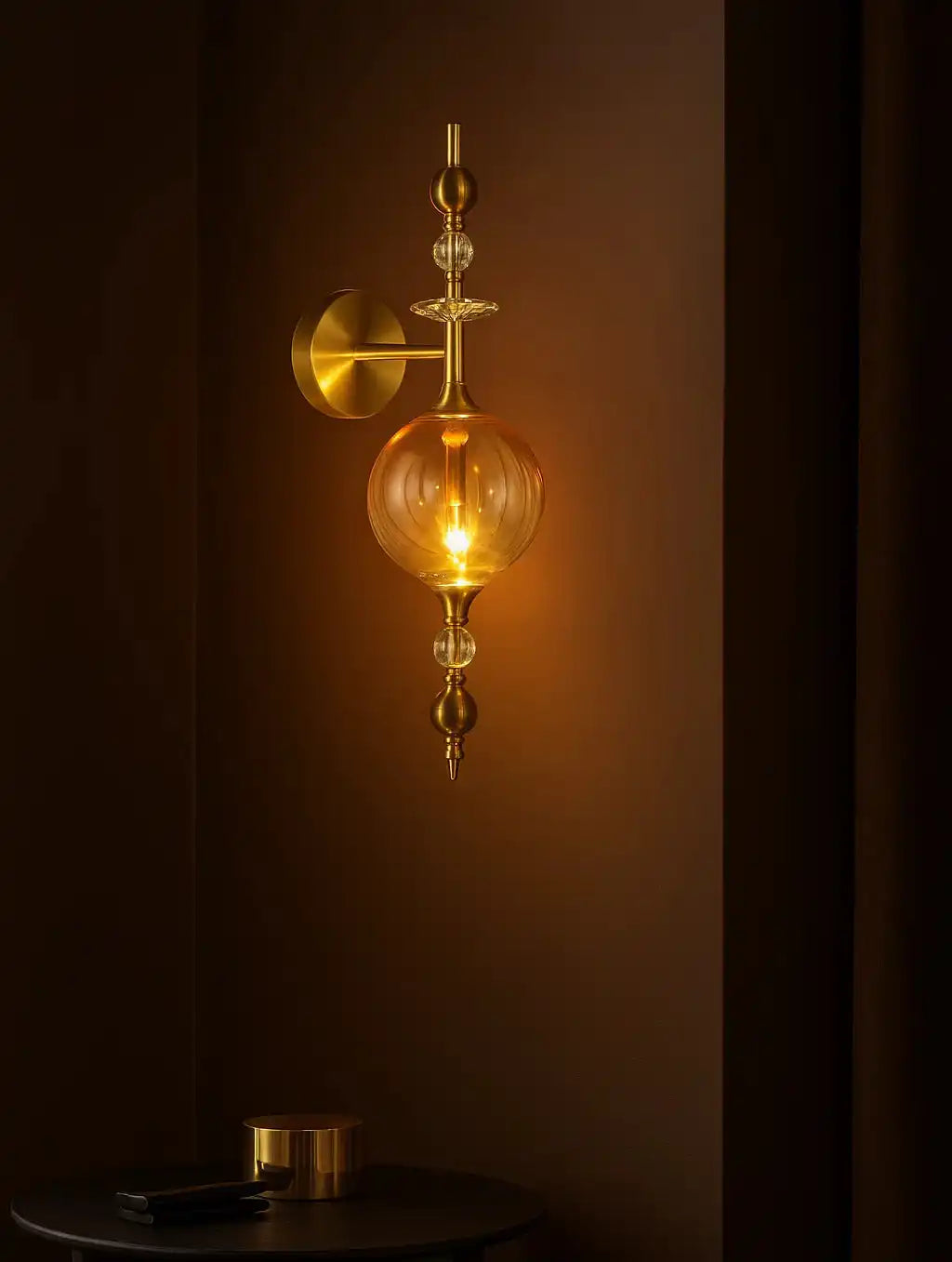 HDC 1 Light Gold Amber Glass Wall Light for Living Room Drawing Room Bedroom - Warm White