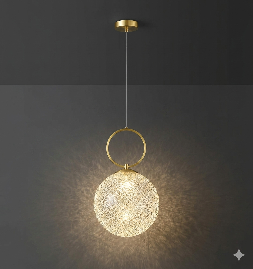 HDC 1 Light Led Gold Round Crystal Brass Pendant Lamp Chandelier Ceiling Light Dining Room - Warm White