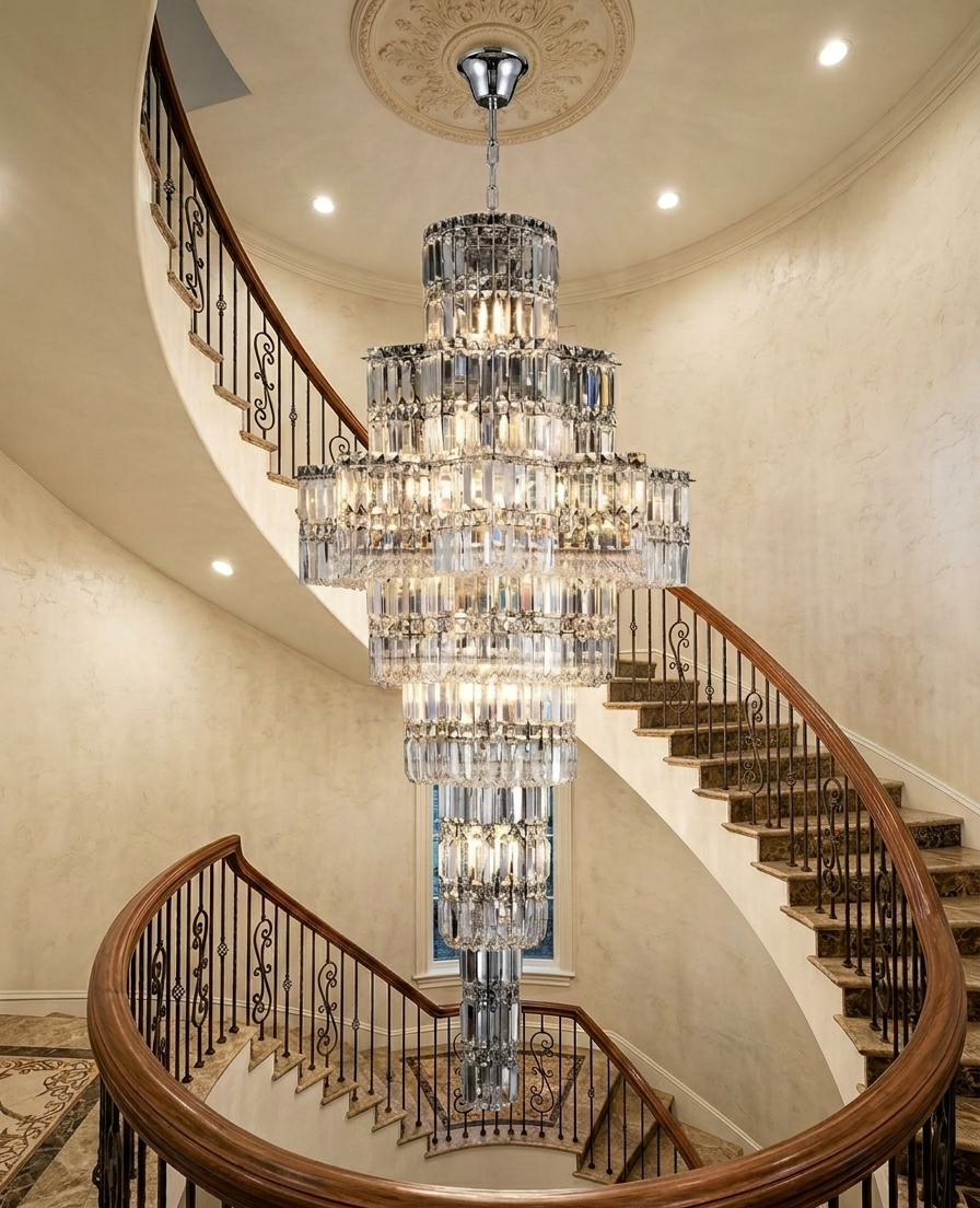 HDC Luxury 1950mm Multi-Tier Crystal Double Height Chandelier for Staircase & Lobby