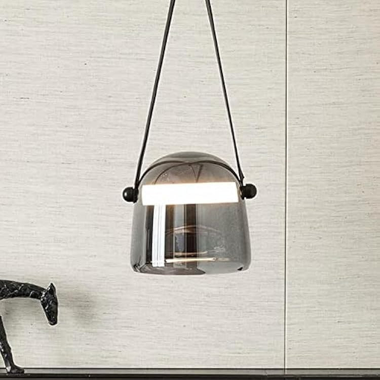 Hdc 1 Light Led Glass Smokey Black Pendant Lamp With Leather Strap Ceiling Light - Tricolor