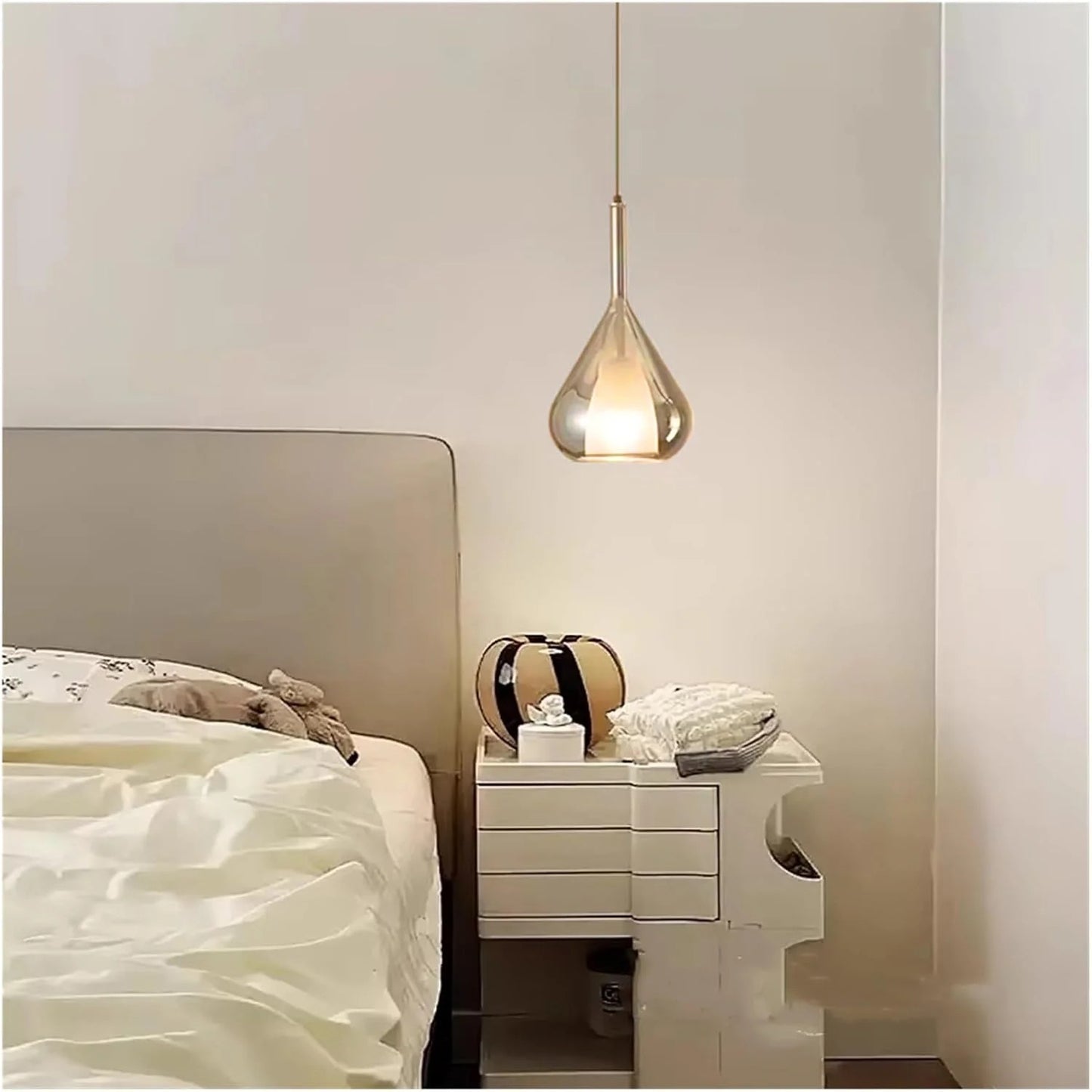 HDC Amber Glass Pendant Light Bedside Hanging Corner Light