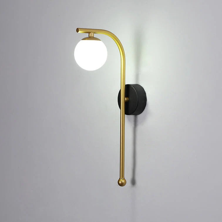HDC Minimalist Globe Wall Lamp with Curved Metal Arm Modern Gold Wall Light