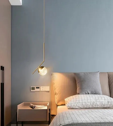 Hdc Modern Luxury Gold Crystal Pendant Hanging Lamp with Textured Glass Globe for Bedroom, Living Room & Dining Area