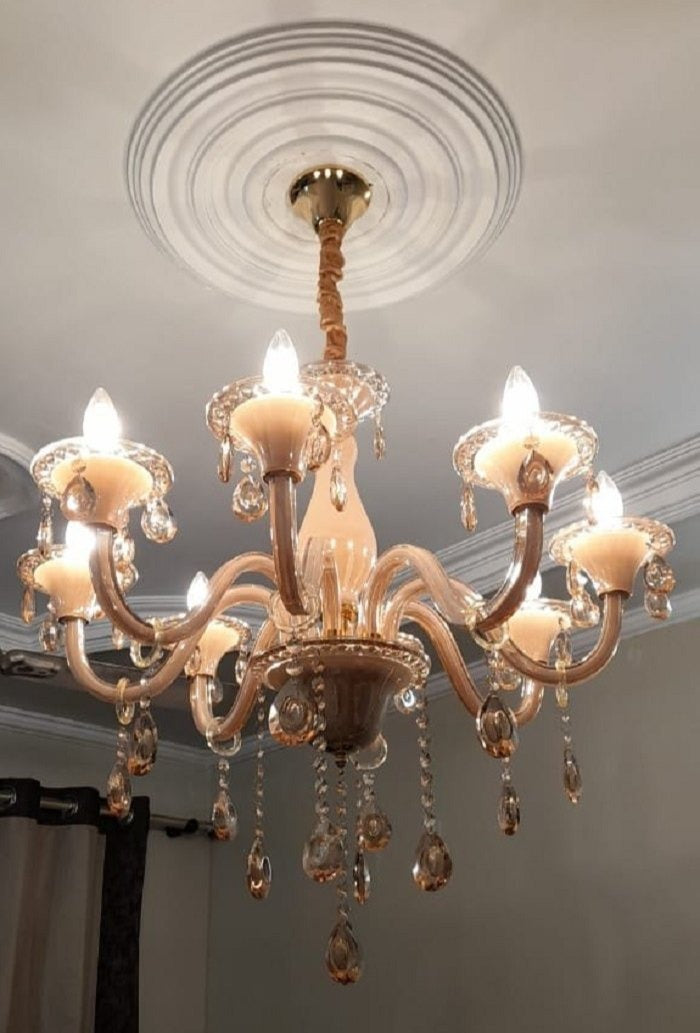 HDC 8 Lights Classic Amber Glass Italian Chandelier For Living Room