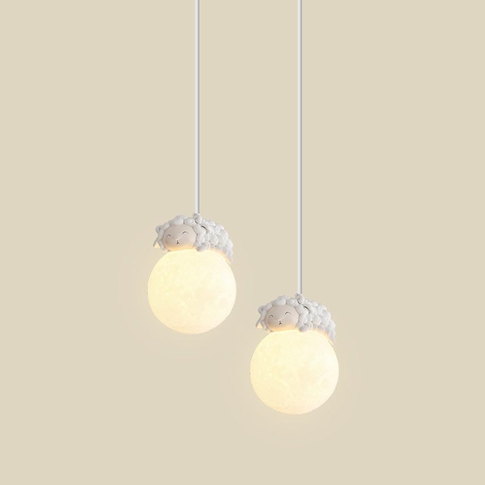 Hdc Cute Sheep Moon Creative Kids Bedroom Ceiling Lamp with Soft Warm Glow Pendant Light