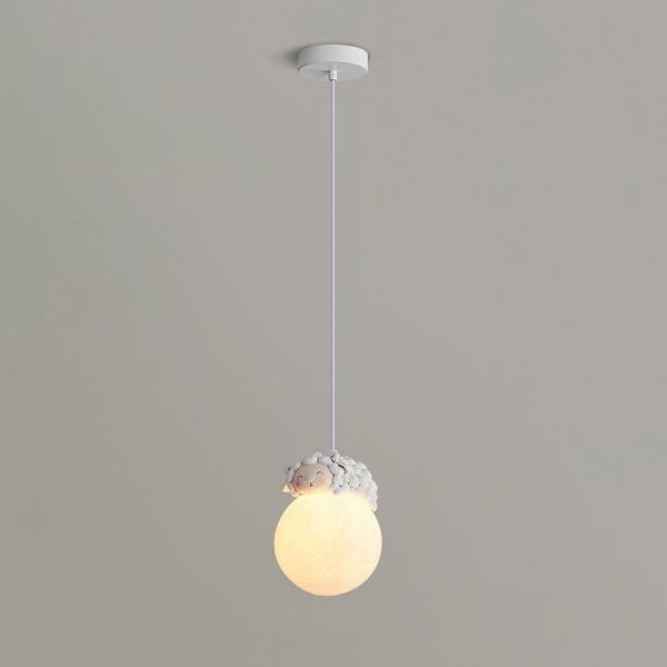 Hdc Cute Sheep Moon Creative Kids Bedroom Ceiling Lamp with Soft Warm Glow Pendant Light