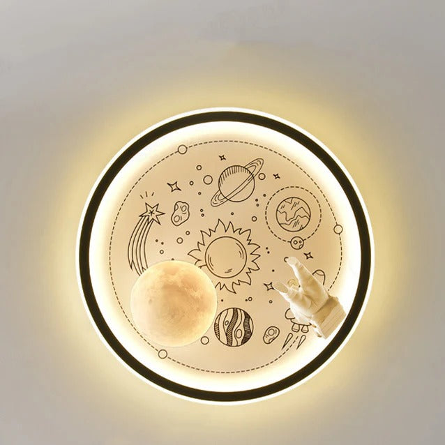 Hdc 500mm Contemporary Creative Resin Astronaut Planet Iron Acrylic LED Flush Mount Ceiling Light For Living Room
