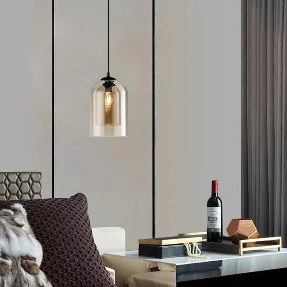 HDC Amber Dual Glass Pendant Light Bedside Hanging Corner Light