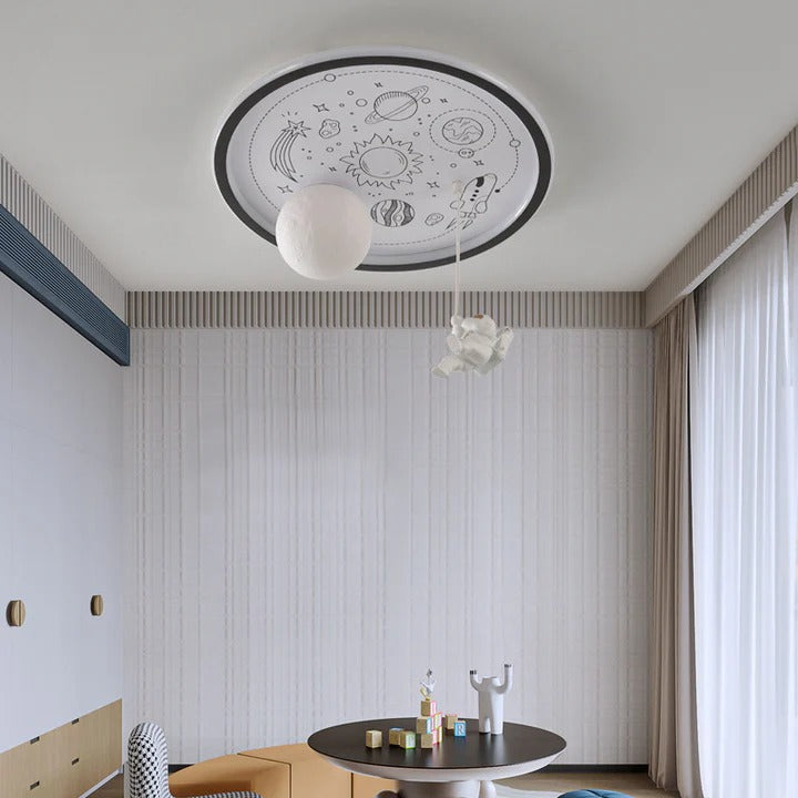 Hdc 500mm Contemporary Creative Resin Astronaut Planet Iron Acrylic LED Flush Mount Ceiling Light For Living Room