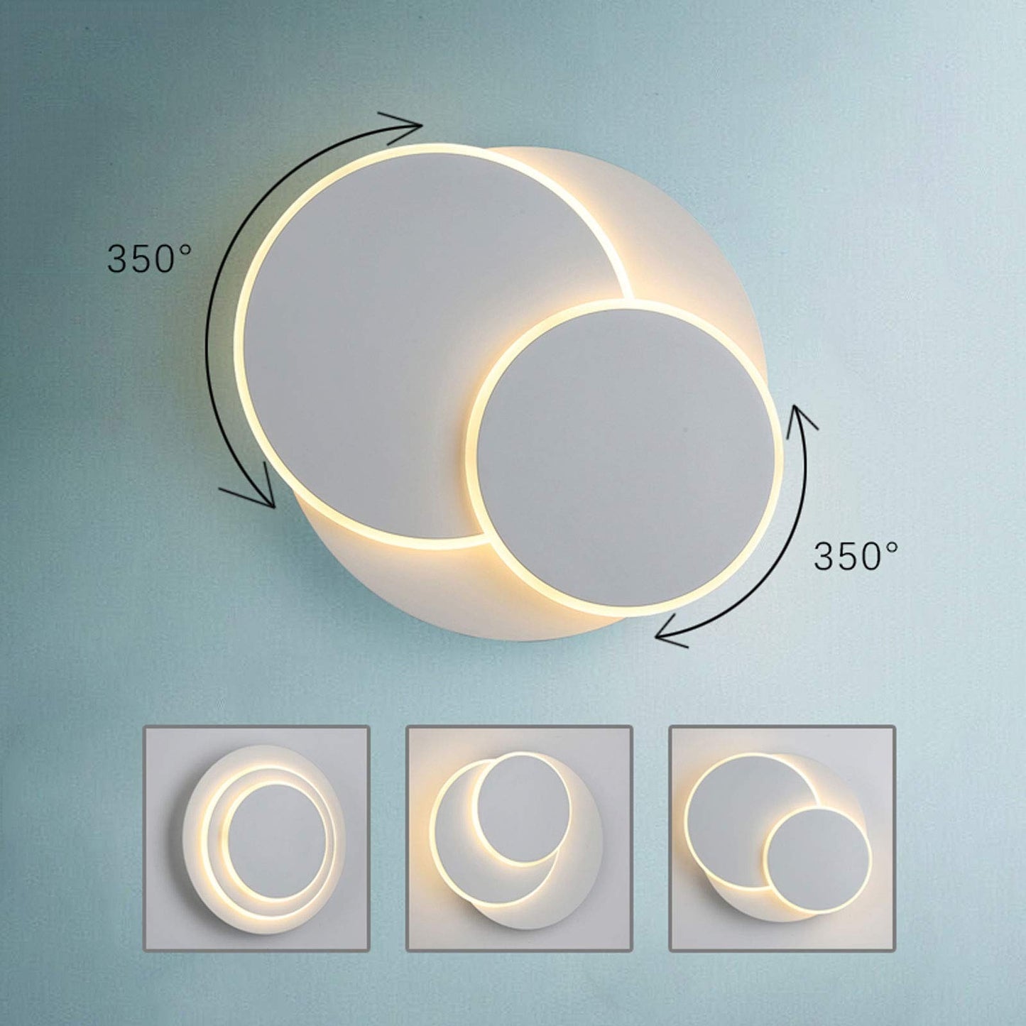 HDC White Sconce Wall Lights 360 Degrees Round Led Wall Lamp For Bedroom Living Room