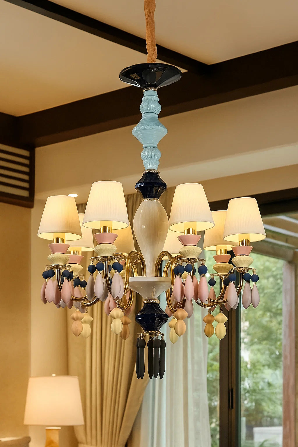 HDC 8 Lights Shade Italian Ceiling Lights Hanging Ceramic Chandelier For Restaurant, Living room