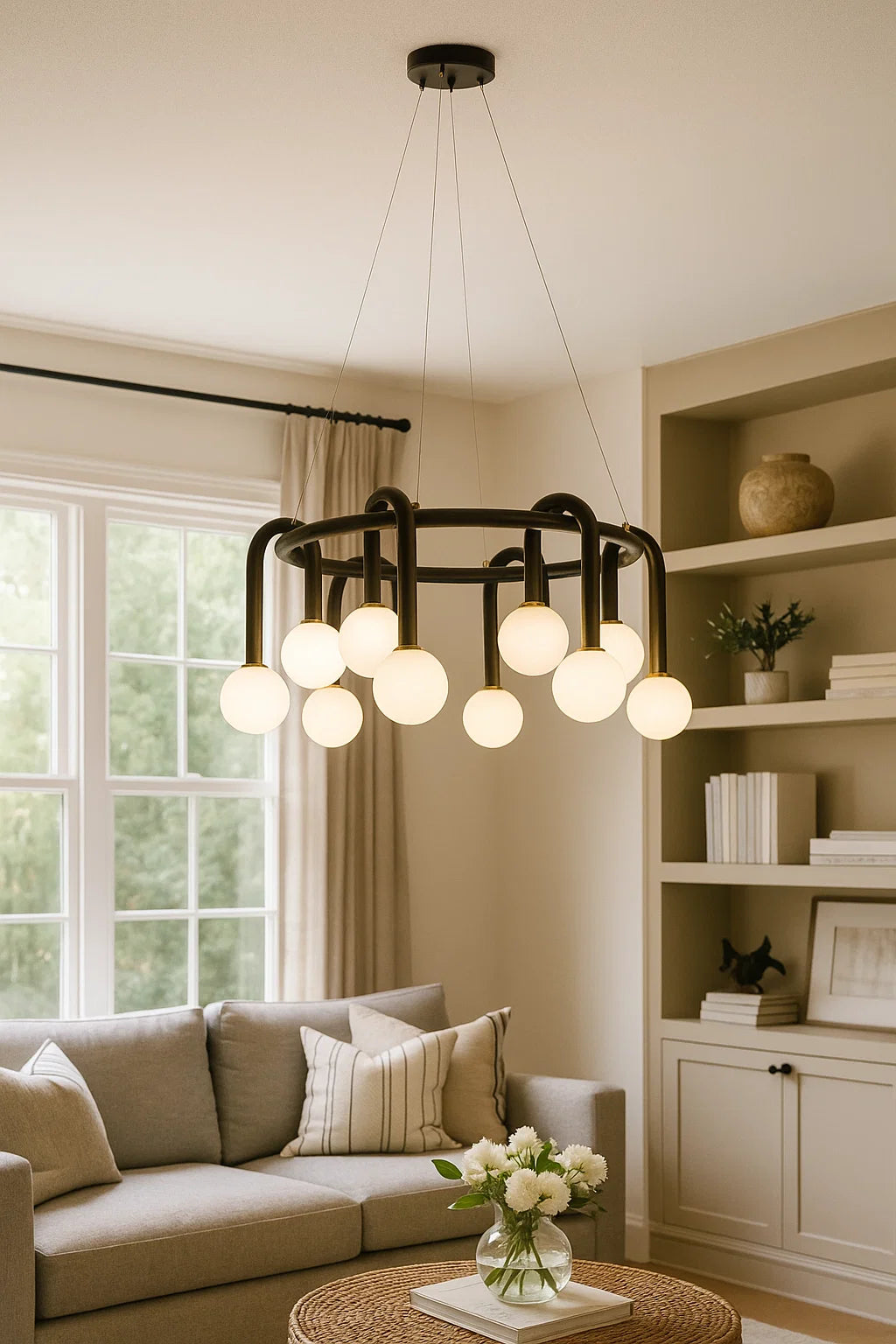 HDC Black Frosted Modern 12 Lights Globe Ceiling Chandelier For Living Room