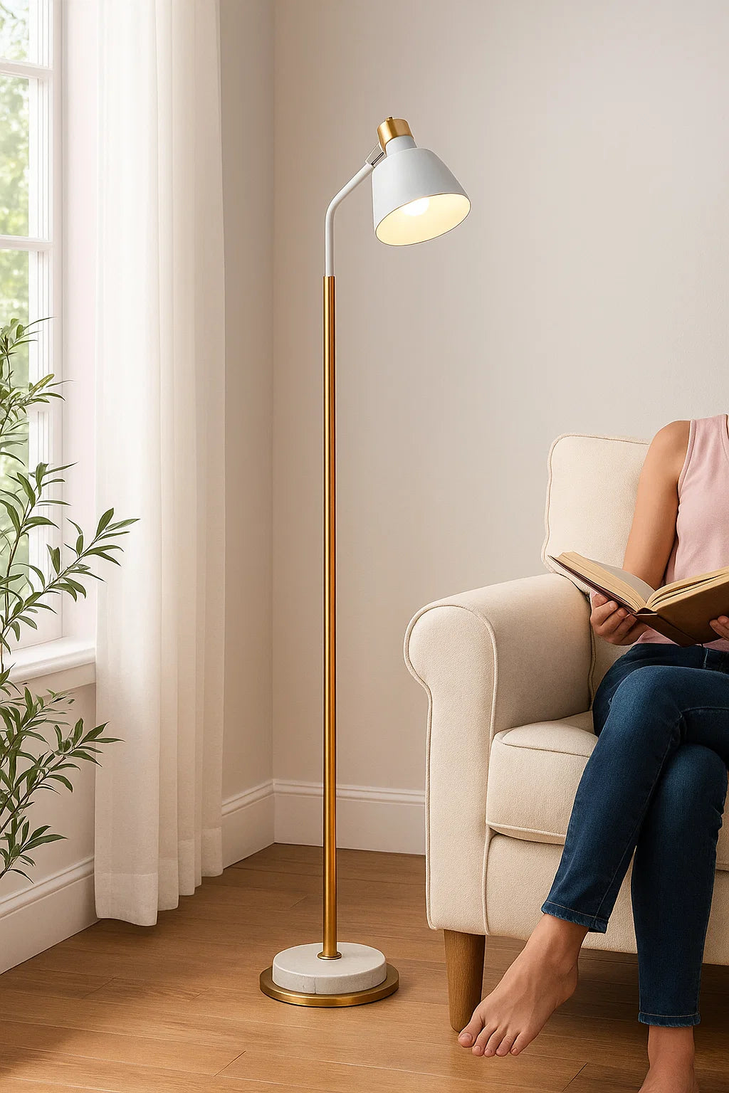 Hdc Modern Simple Iron Floor Lamp Adjustable Lampshade Reading Lamp Living Room Floor Light Standing Light- White