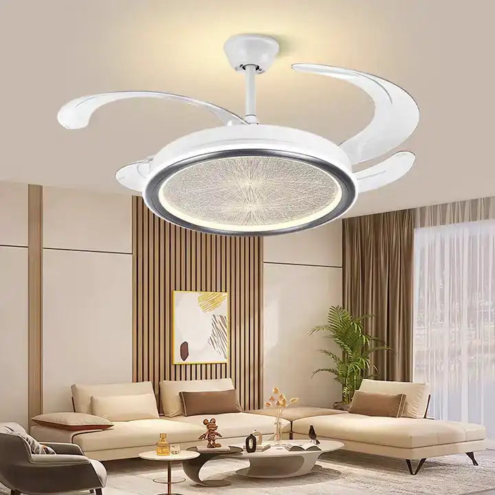Hdc Invisible Ceiling Fan Chandelier With Remote Control 4 Retractable Abs Blades