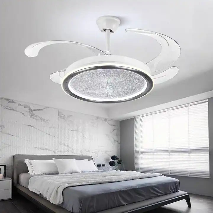 Hdc Invisible Ceiling Fan Chandelier With Remote Control 4 Retractable Abs Blades