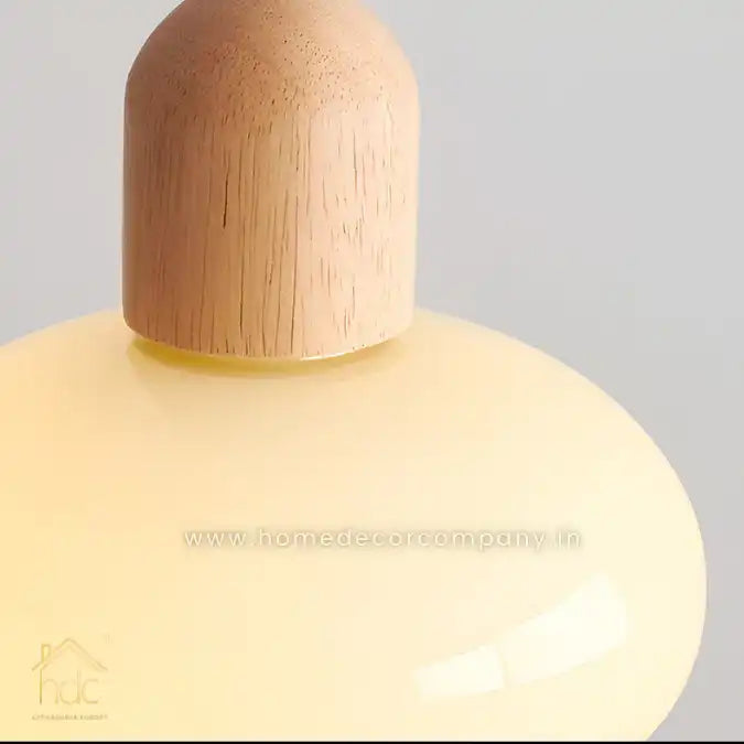 HDC Wood Dome Pendant Light Cream Glass Pendant Lighting for Dining Room Bedroom Bedside Living Room