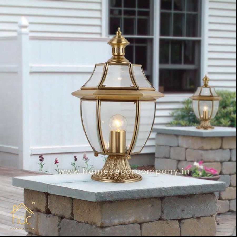 HDC Modern Pillar Light Brass Gate Lamp E27 Lantern Post - Bronze