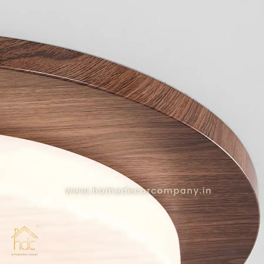 HDC Modern Minimalist Iron Imitation Walnut Wood Grain Acrylic Round Shade LED Flush Mount Ceiling Light For Bedroom
