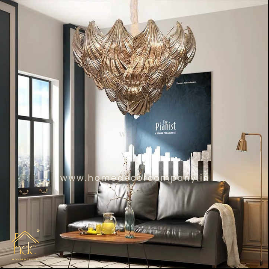 HDC 800mm Postmodern Luxury Smoky Grey Glass Chandelier Living Room
