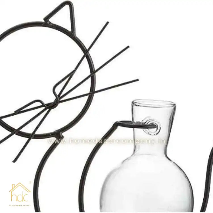 HDC Cat Glass Planter Vase Holder, Plant Terrarium Metal Stand for Hydroponics Plants Home Garden Decoration Ideas Modern