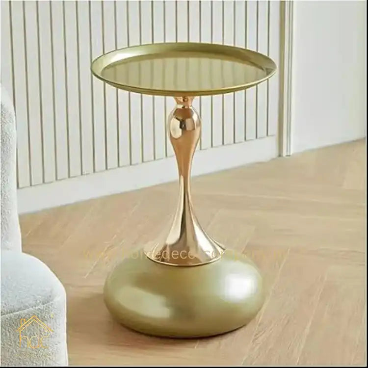 HDC Metal Side Table Tray, Small Accent Table Nightstand for Bedside Or Sofa, Round Bar Table Coffee Table for Living Room, Bedroom, Home, Office (Color : Champagne Gold)