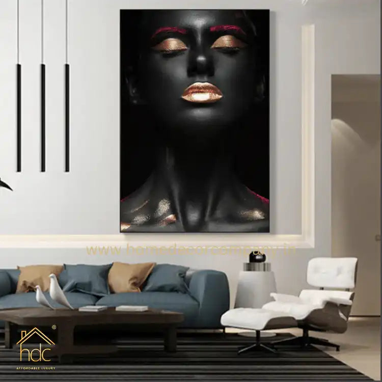 Hdc Wall Art African Woman Close Eye Print on Canvas Black Girl Poster and Staircase Decorative Print