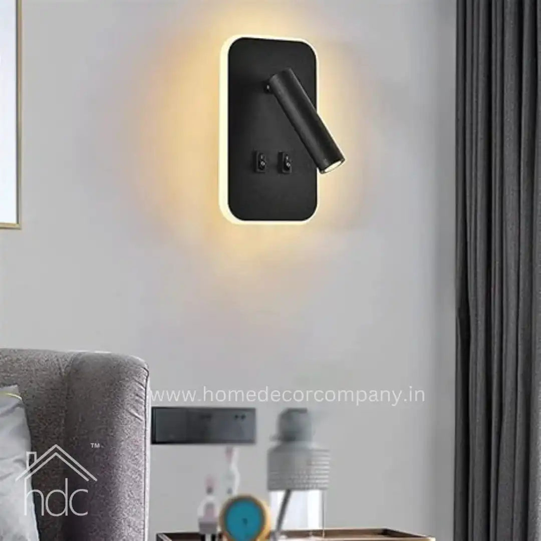 Hdc LED Rotatable Dual Switch Control, Black Square Metal Modern Wall Sconce, Spotlight, Headboard Lights, Bedroom Reading Lamp