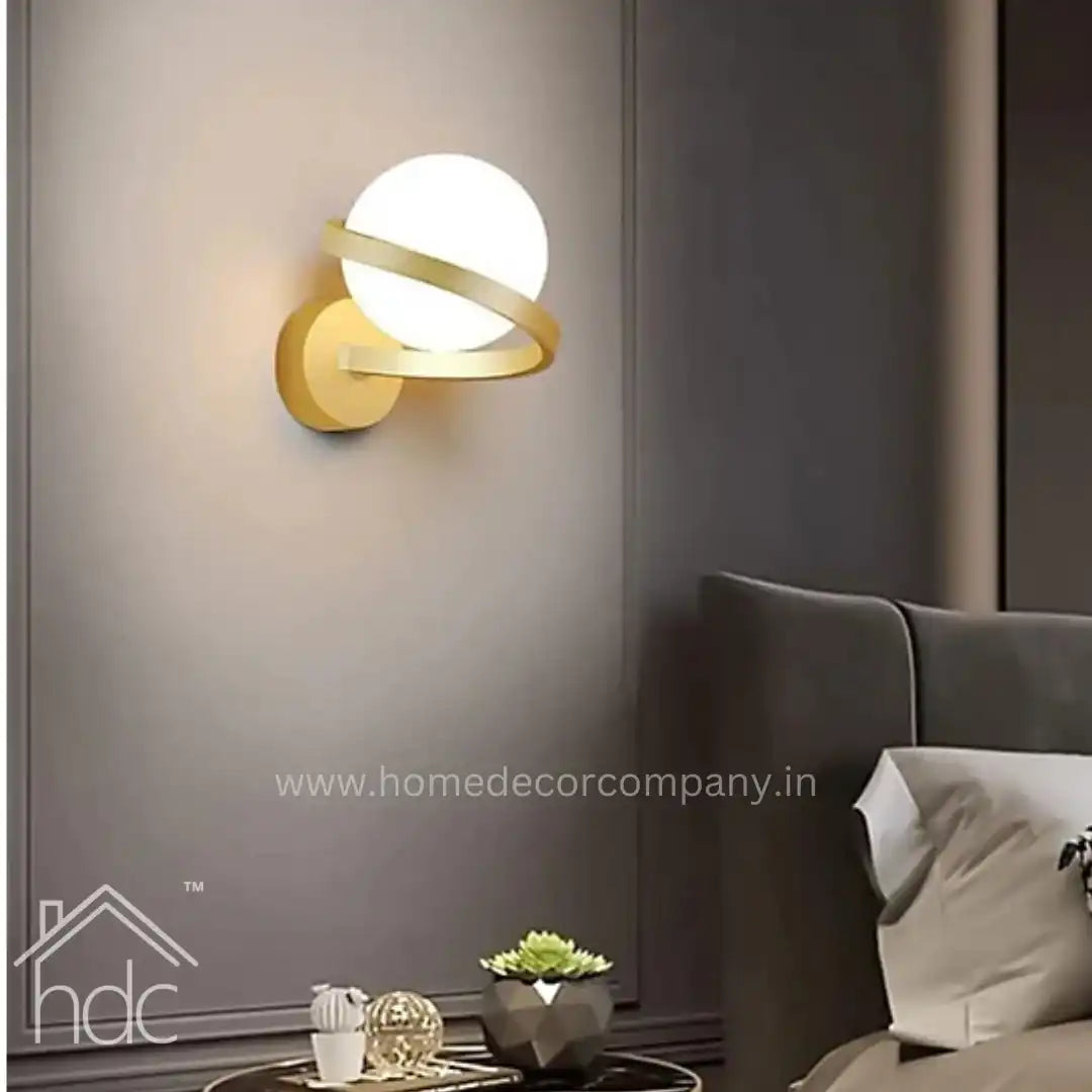 Hdc Electroplated Golden Frosted Glass Ball Wall Light Sconce for Bedroom Living Room