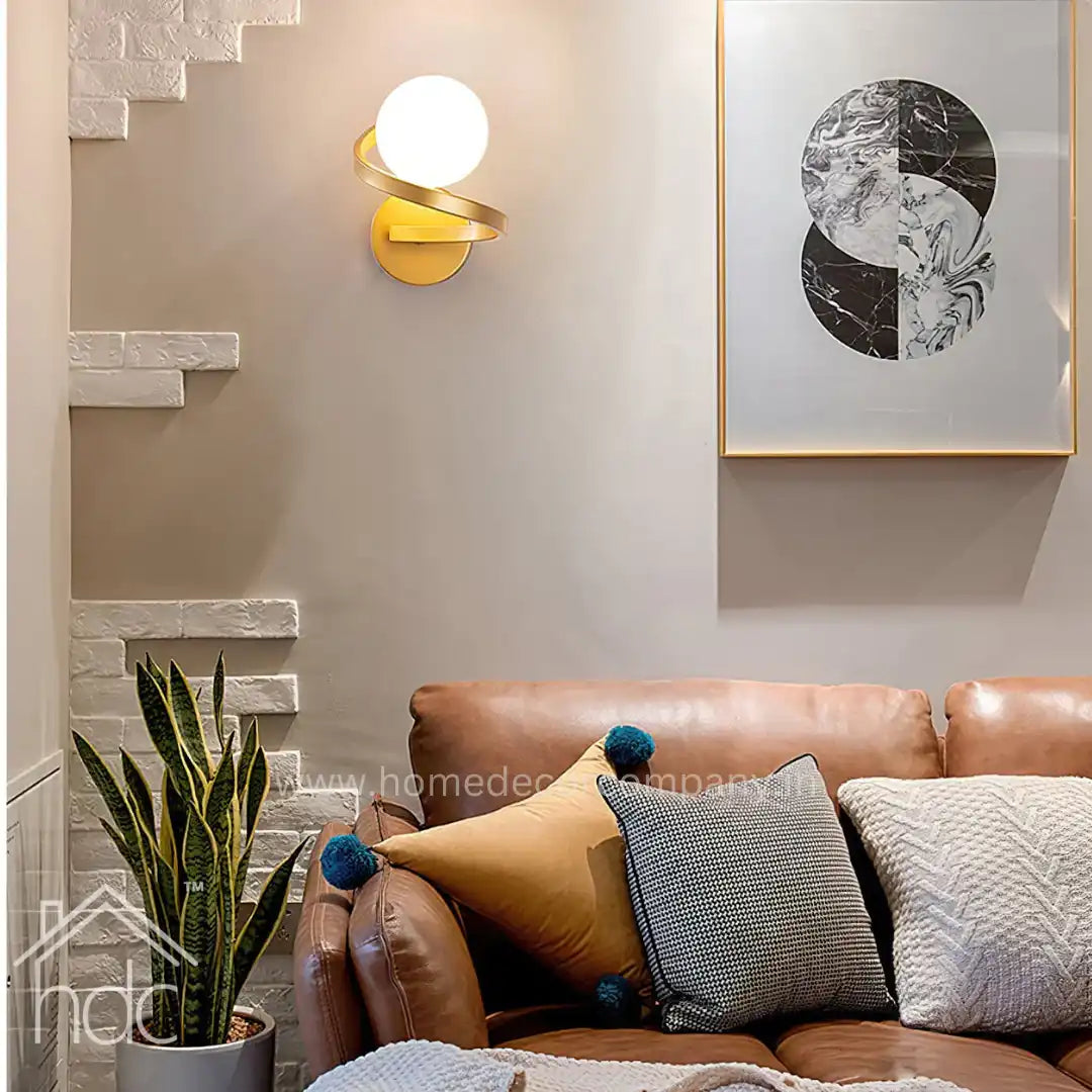 Hdc Electroplated Golden Frosted Glass Ball Wall Light Sconce for Bedroom Living Room