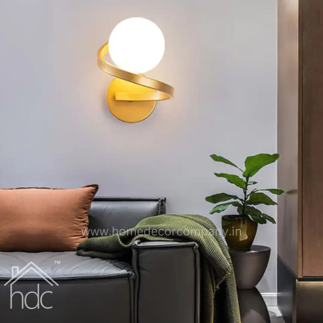 Hdc Electroplated Golden Frosted Glass Ball Wall Light Sconce for Bedroom Living Room