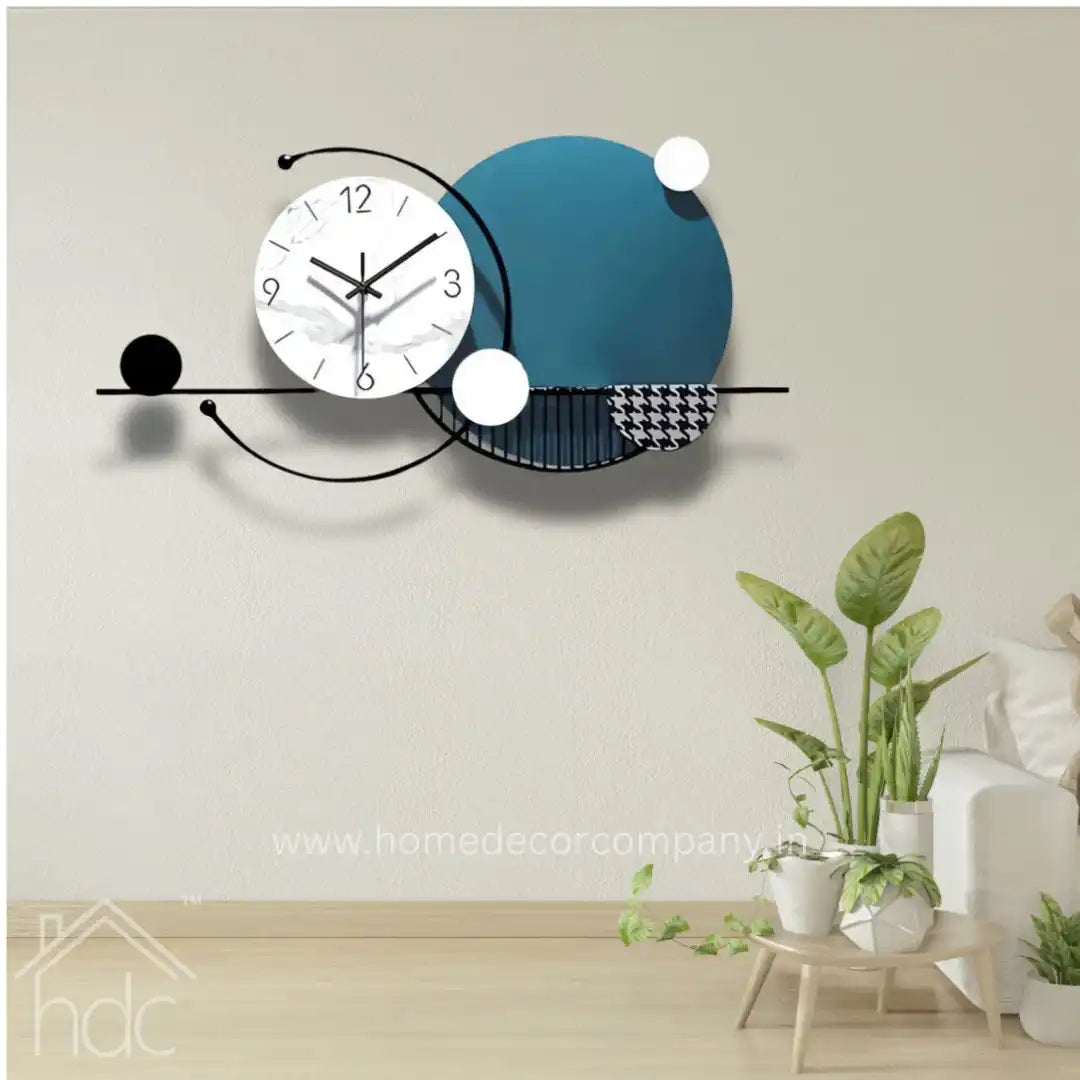 Hdc Blue and White Abstract Designer Wall Clock For Living Room Home Decor
