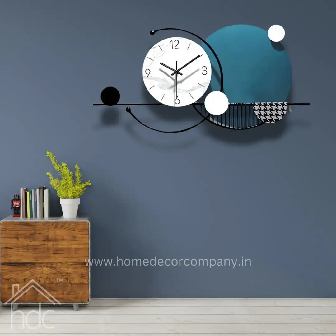 Hdc Blue and White Abstract Designer Wall Clock For Living Room Home Decor