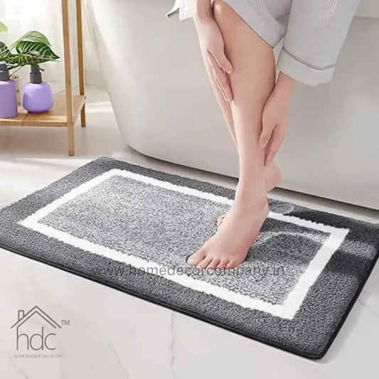 Hdc 40*60, 50*80 CM Striped Anti-Skid Rectangular Set of-1 Microfiber Bathmats for Home | Bathroom | Bedroom | Kitchen | Floor Mat (Grey)