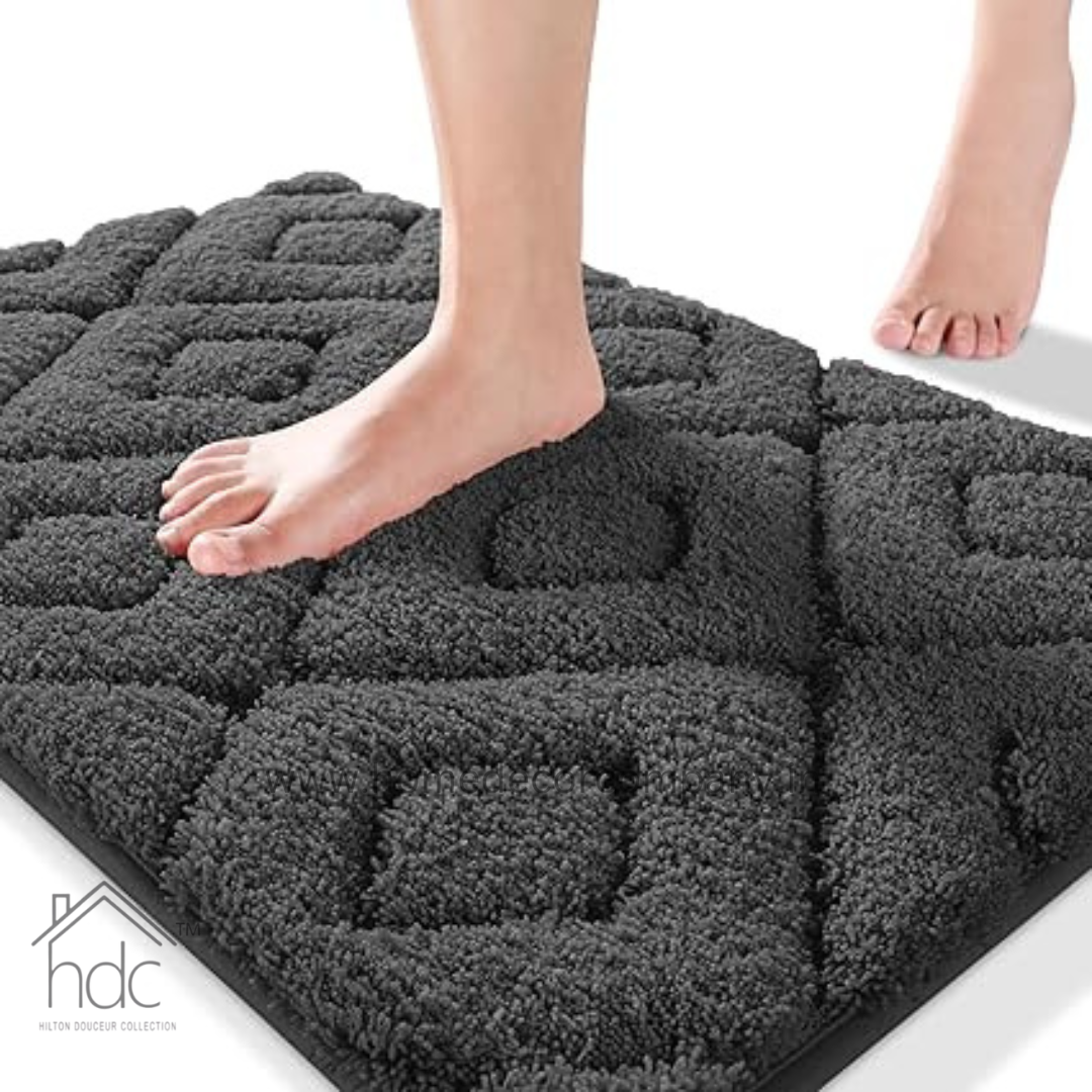 Hdc 40*60, 50*80 CM Bathroom Rugs Floor Mat Fluffy Ultra Absorbent Shower Rug for Bathtub or Sink, Non Slip Bath Mats, Machine Washable, High Density Colour (Dark Grey)