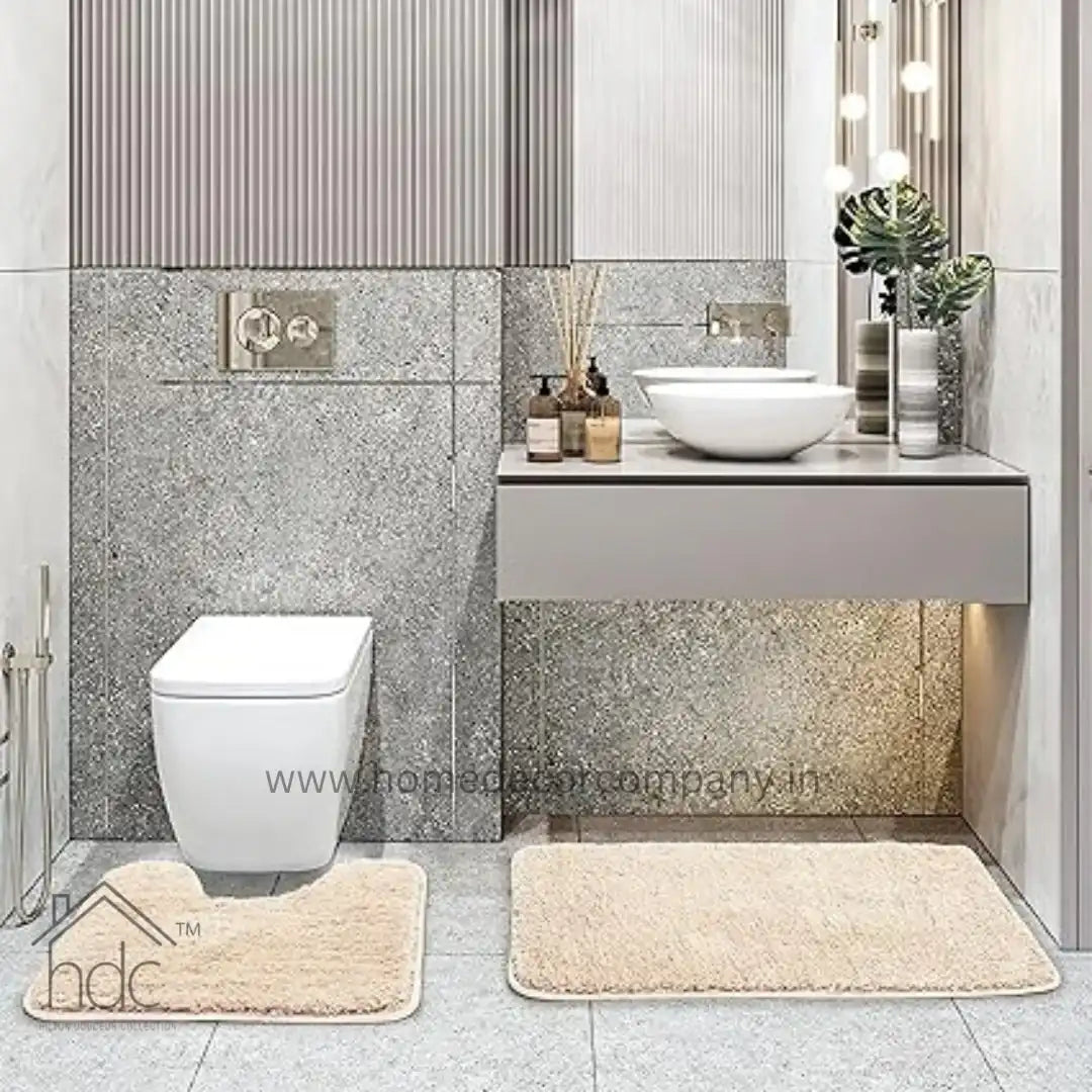 Hdc 40*60, 40*50 CM Modern Everyday Microfiber Anti Skid & Super Absorbent Ultra Soft Bathmat and Shaggy Floor Mats, Non-Slip, Rug for Home, Kitchen and Bathroom, 2 PC Set colour (Beige)