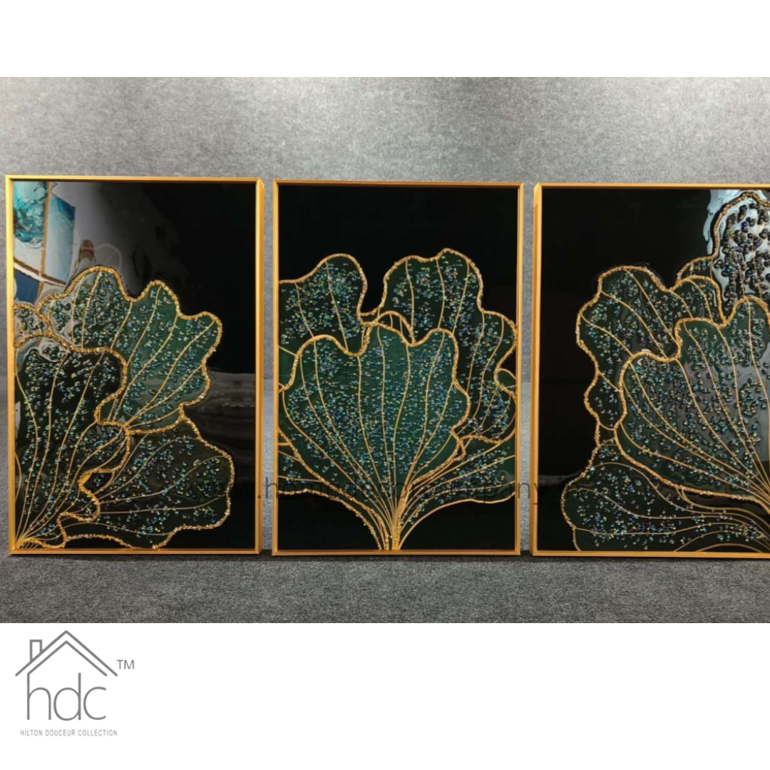 Hdc Modern Crystal Painting Set with Golden Frame - 3 Pieces, 16x24 inches