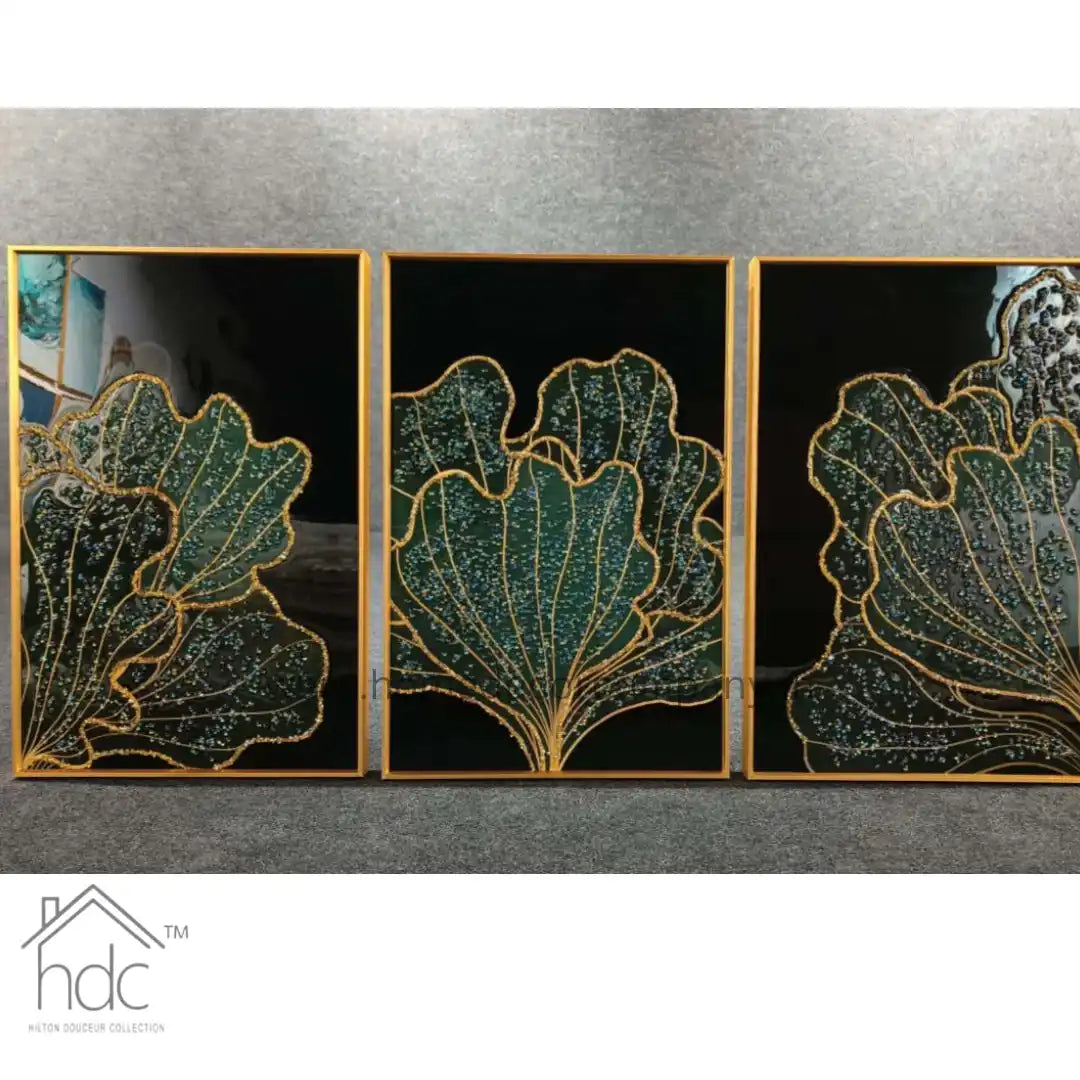 Hdc Modern Crystal Painting Set with Golden Frame - 3 Pieces, 16x24 inches