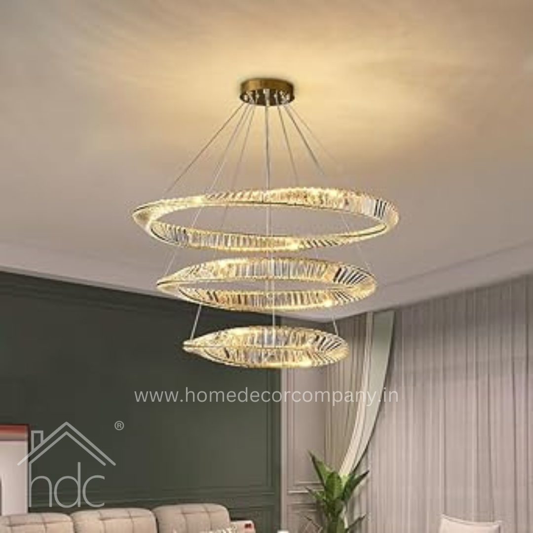 Hdc 3 Ring Tilt Crystal LED Chandelier Hanging Suspension Lamp - Tricolor