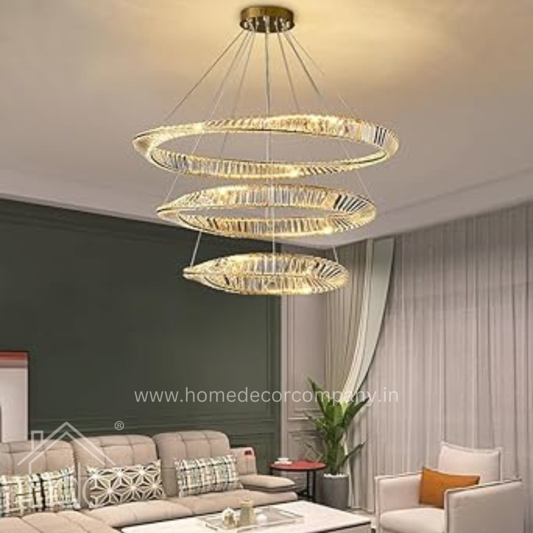 Hdc 3 Ring Tilt Crystal LED Chandelier Hanging Suspension Lamp - Tricolor